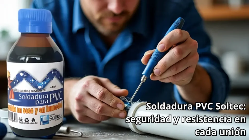 Plomero aplicando soldadura PVC Soltec en tuberías para uniones seguras